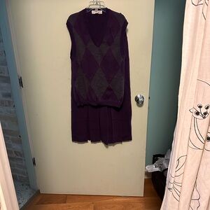 Tricots St. Raphael Purple Argyle Sweater Vest and pleated midi Skirt Set in Med